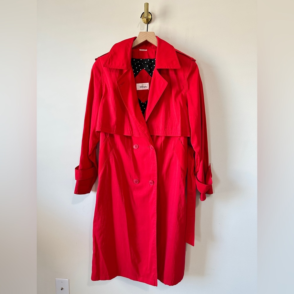 Beautiful Vintage Red Full Length Trench Coat w Belt
